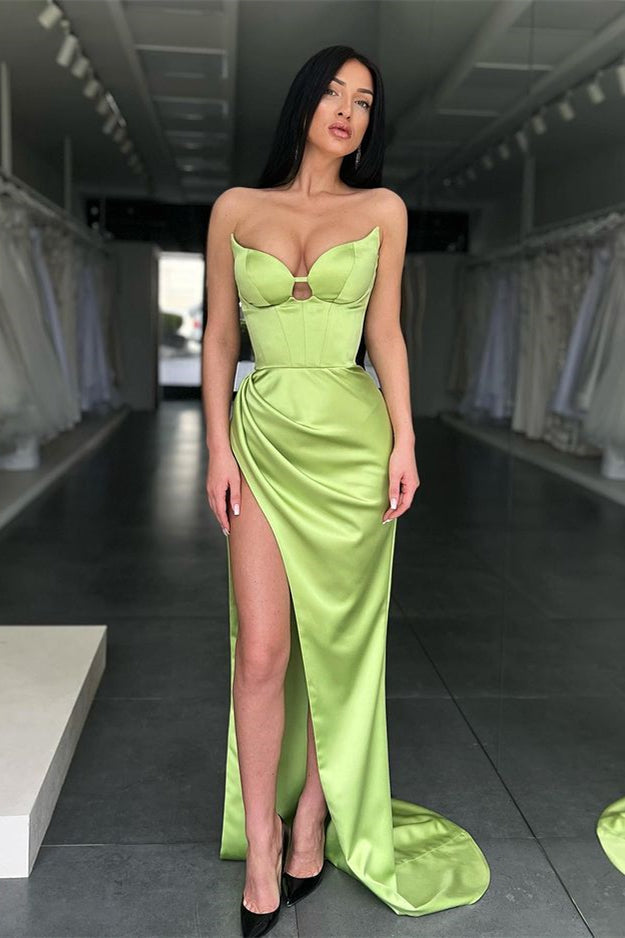 Vestido de Baile de Cetim Esticado Sexy de Sereia com Fenda Lateral