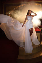 Abito da sposa bianco senza maniche con volant Vestito nuziale con pizzo