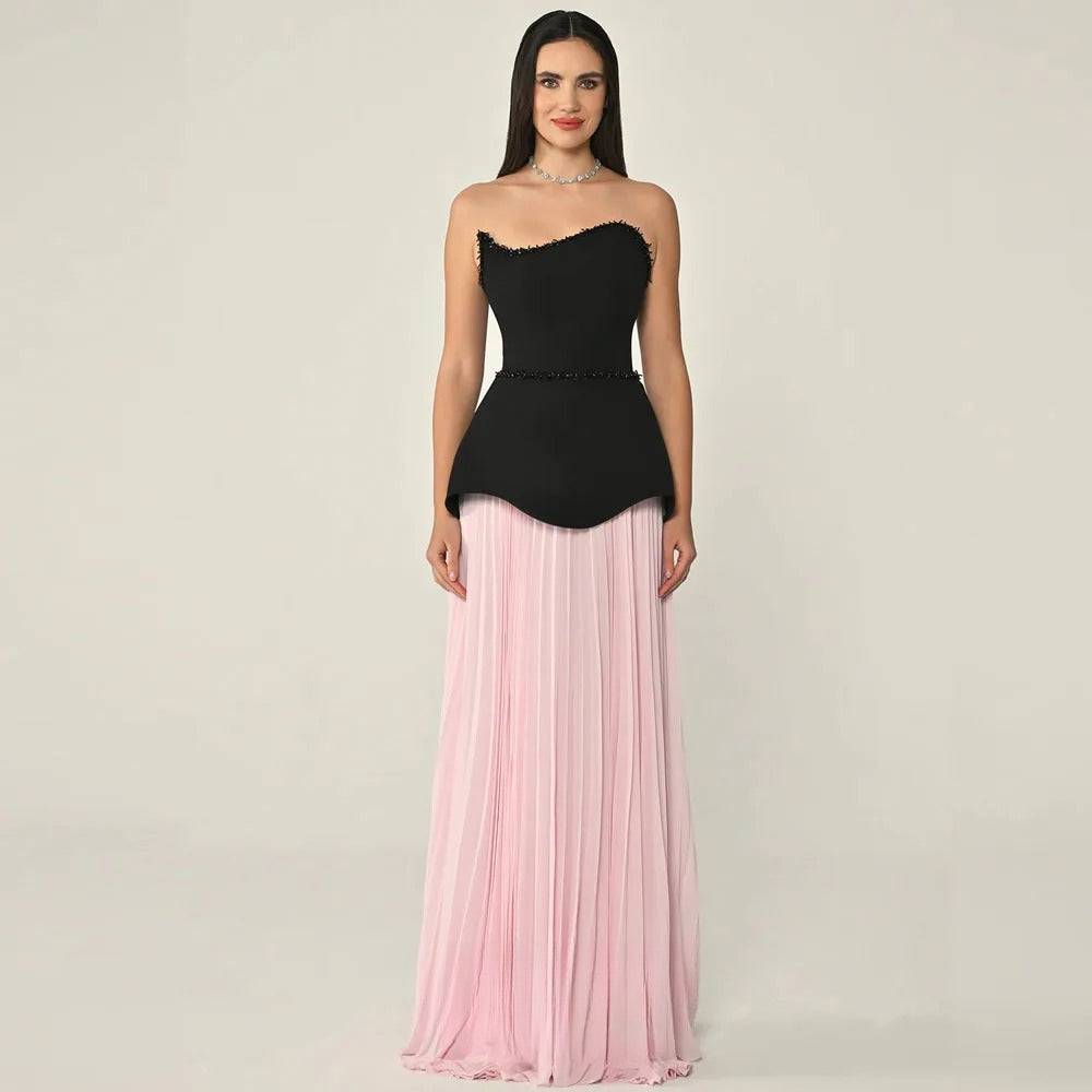 Women Formal Event Dresses Strapless Pink Evening Gown Customized Draped Beading Long Prom Party Dresses 2025 Birthday