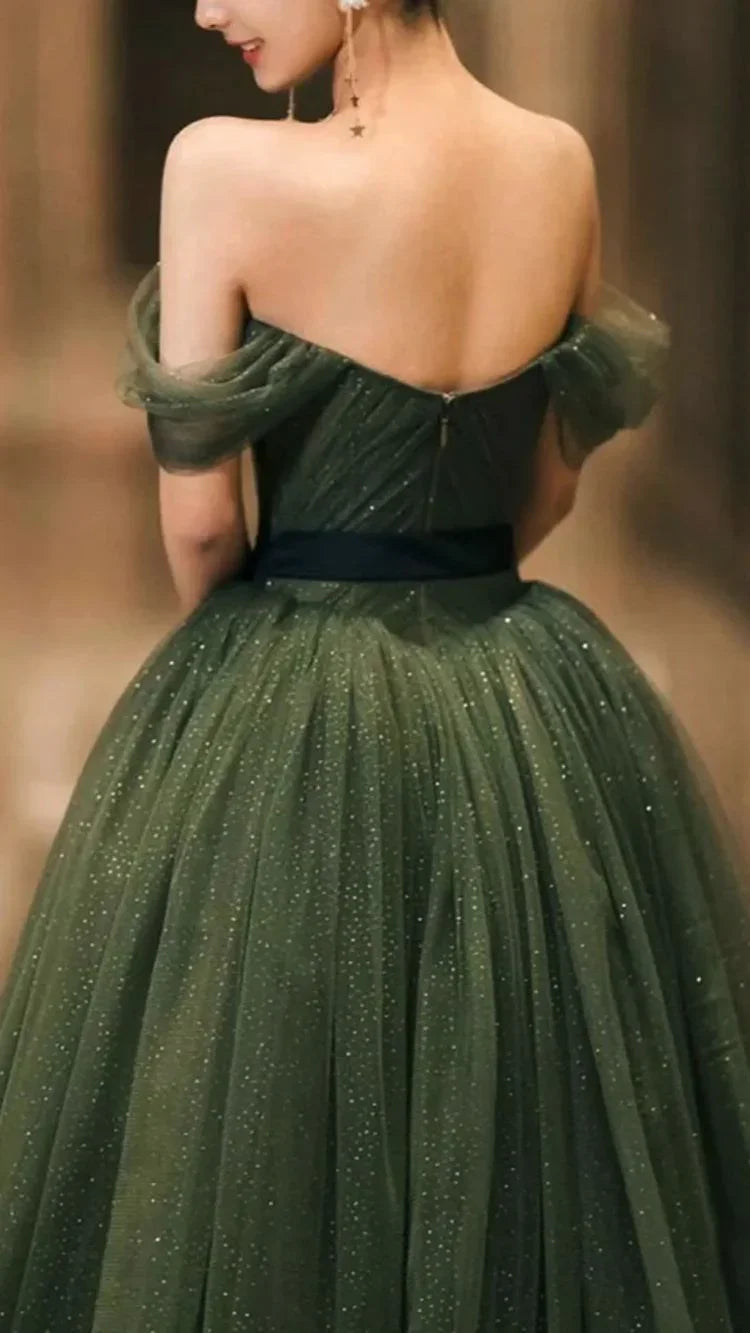 Robe longue de bal en tulle vert simple, robe de soirée en tulle vert Y1554