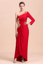 BMbridal Chic One-Shoulder Long Sleeves Ruffle Mother of Bride Dresses with Appliques