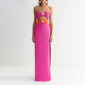 Abito da Prom senza Spalline con Scollo a Cuore e Motivo Girasole