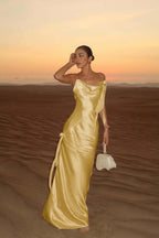 Spaghetti Strap Backless Mermaid Prom Dress With Pleated Hem