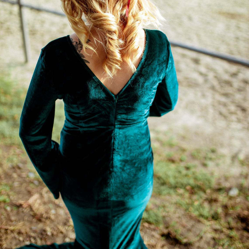 Robe longue en velours doré pour femme enceinte, col en V, traîne queue de poisson, robe de photographie
