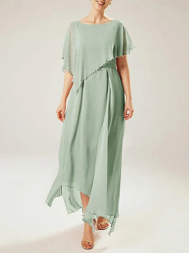 Vestidos de madre de la novia con manga corta, corte tubo/columnar y borla