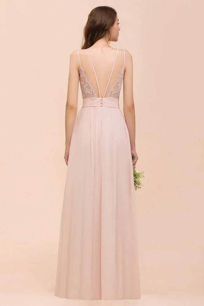 Staubrosa ärmelloses A-Linien-Kleid für Hochzeitsgäste Strandjungfernkleid