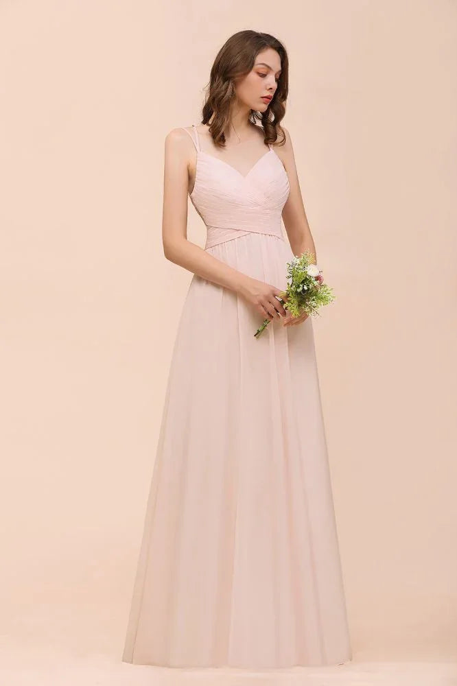 Staubrosa ärmelloses A-Linien-Kleid für Hochzeitsgäste Strandjungfernkleid