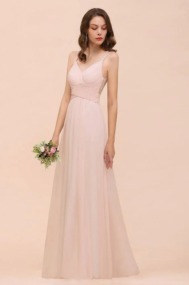Staubrosa ärmelloses A-Linien-Kleid für Hochzeitsgäste Strandjungfernkleid
