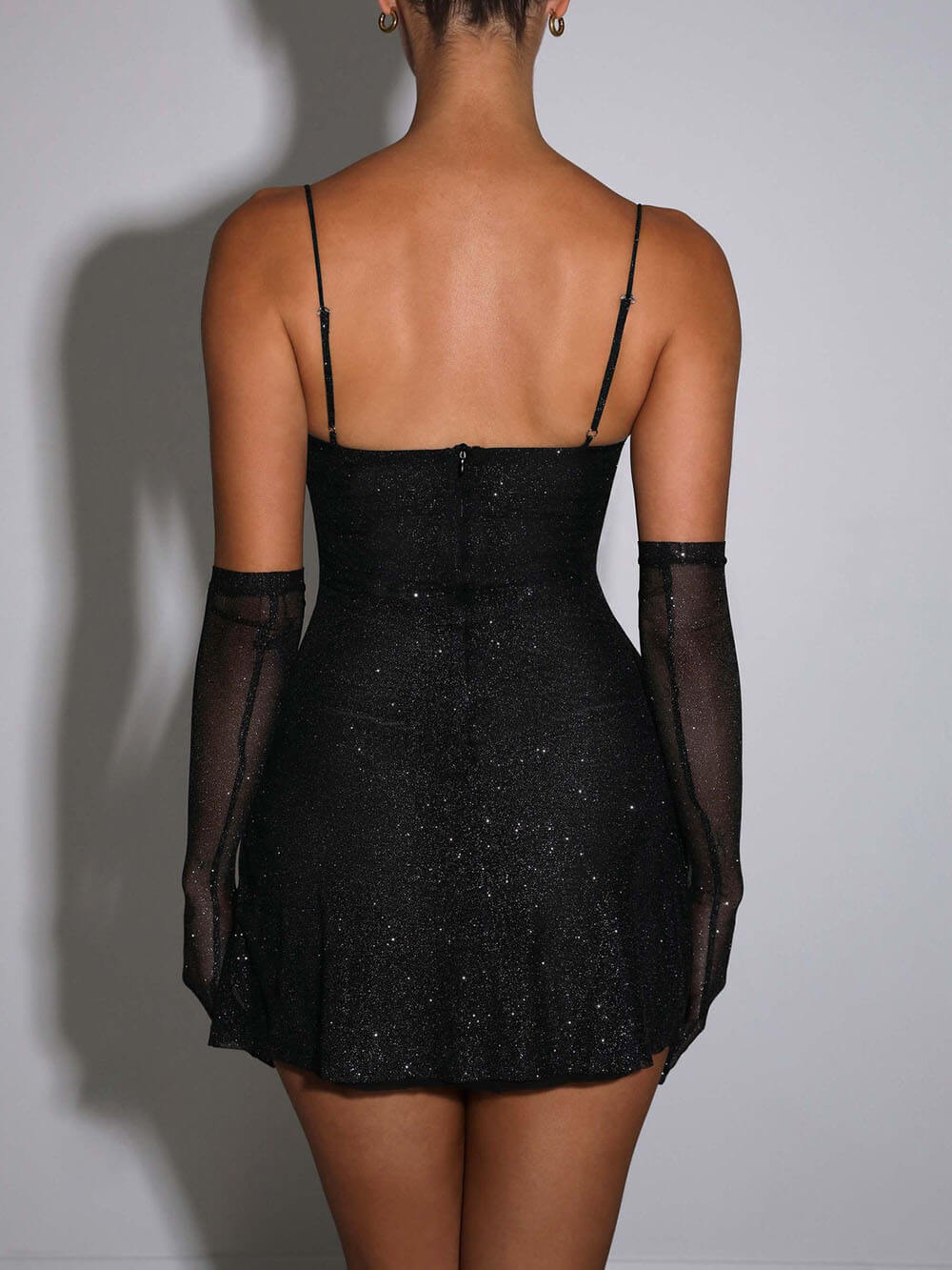 Abito Mini Nero con Spacco e Paillettes