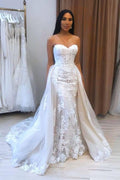Classic A Line Tulle Floor Length Sweetheart Wedding Dress With Applique Lace