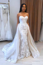 Classic A Line Tulle Floor Length Sweetheart Wedding Dress With Applique Lace