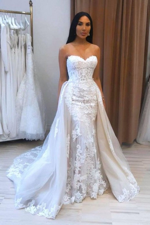 Classic A Line Tulle Floor Length Sweetheart Wedding Dress With Applique Lace