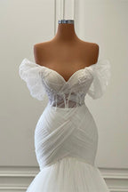 Bmbridal Off The Shoulder Tulle Mermaid Wedding Dress Floor Length