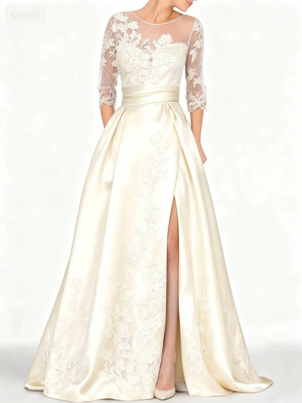 Vestido formal elegante em cetim preto bordado