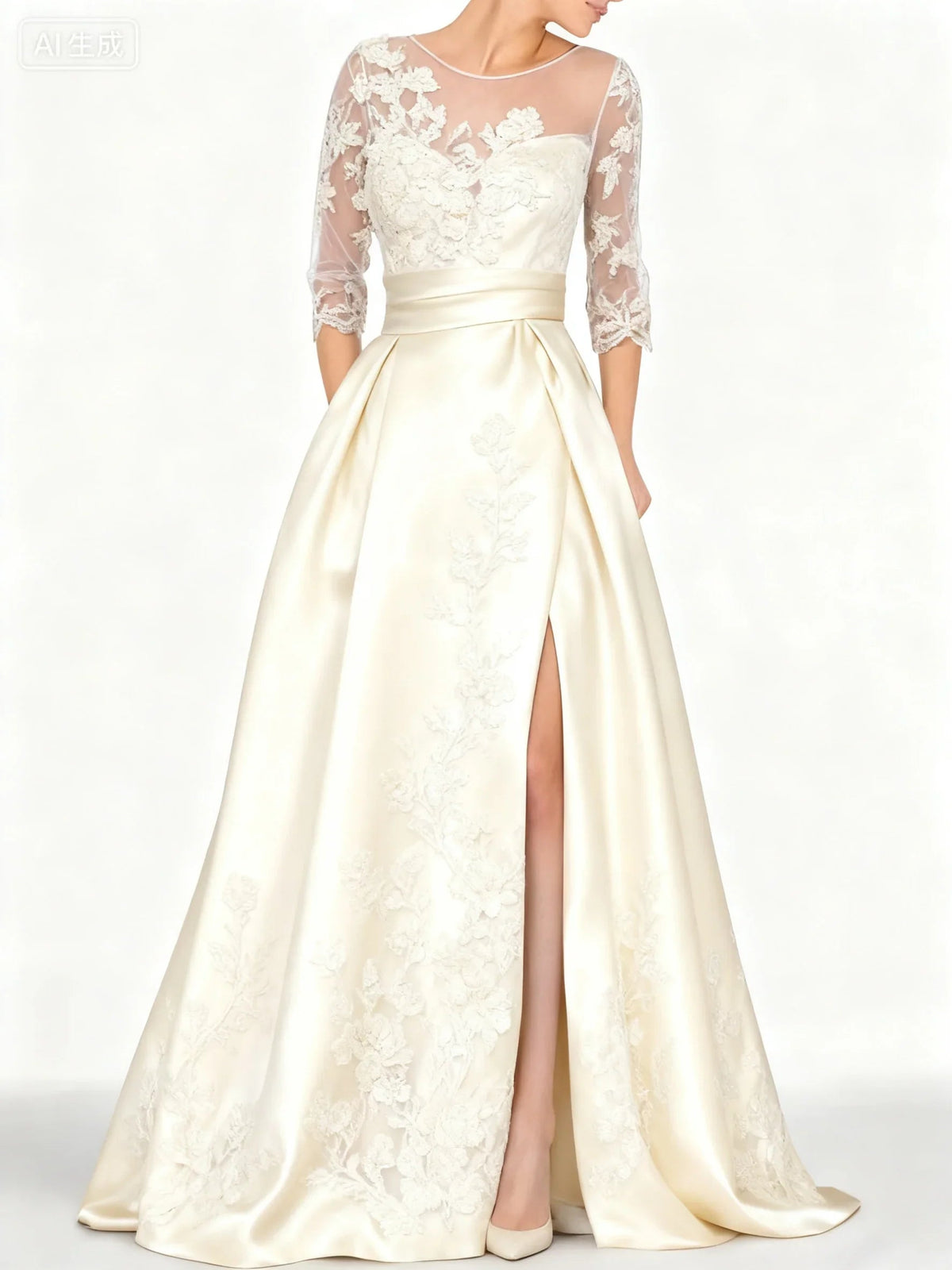 Vestido formal elegante em cetim preto bordado