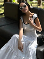 Robe longue rétro fine TARUXY pour femme, été 2024, manches courtes, taille haute, robe de soirée élégante pour dame, maxi femme