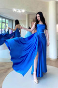 Robe de bal sans bretelles, dos ouvert, sans manches, fendue avec volant