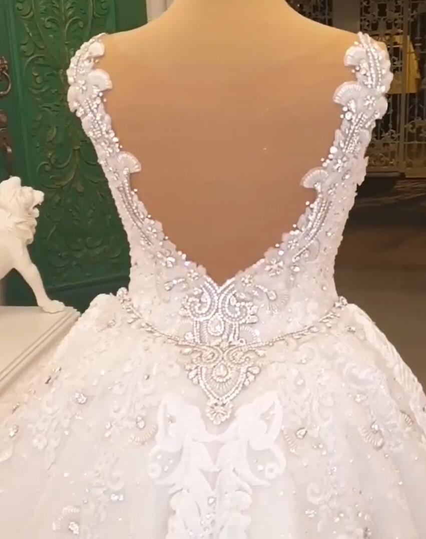Spaghetti Straps Sweetheart A Line Backless Wedding Dress With Appliques Lace