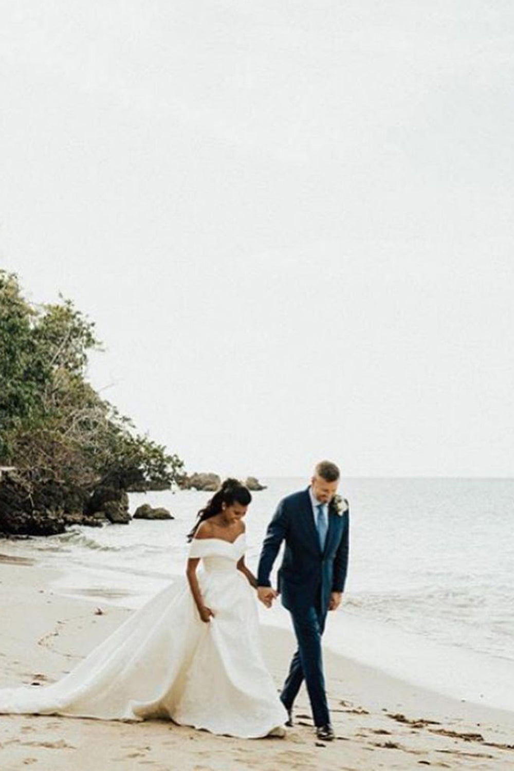 Chic White Off The Shoulder Ball Gown Wedding Dress With Lace