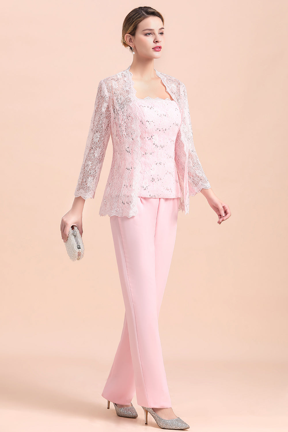 BMbridal Elegant Strapless Appliques Mother of Bride Jumpsuit with Long Sleeves Wraps