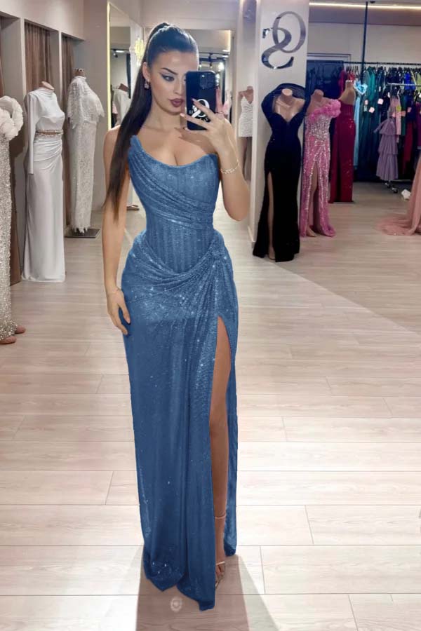 Custom Color Strapless Mermaid Long Prom Dress With High Slit