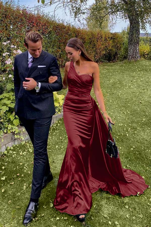 Custom One Shoulder Sleeveless Dark Green Pleated Long Prom Dress