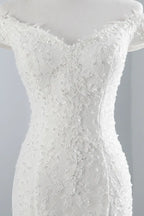 Off Shoulder Lace Mermaid Wedding Dress Floor Length Bridal Gown