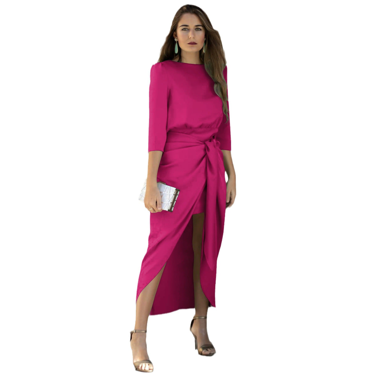Abito da Sera di Satin di Alta Qualità Abito Elegante per Donna Abito con Allacciatura