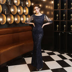 Banquet Elegant Long Sleeve Sequined Queen Fishtail Evening Dress