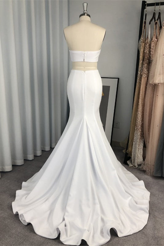 Vestido de Baile Branco Comprido de Sereia Sem Alças em Dois Peças