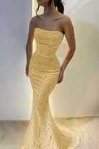 Chic Strapless Long Mermaid Prom Dress With Sequins Custom Colors And Sizes