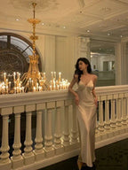 Silk Satin Cross Back Long Evening Dress Sexy Evening Gown Y717