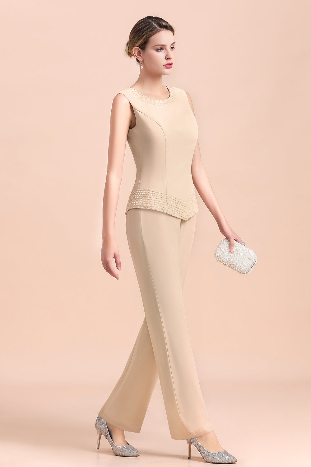 BMbridal Champagne Long Chiffon Mother of the Bride Dress Two Pieces With Jacket