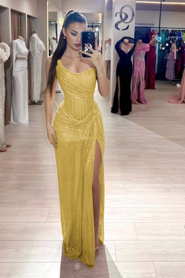 Custom Color Strapless Mermaid Long Prom Dress With High Slit