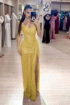 Custom Color Strapless Mermaid Long Prom Dress With High Slit