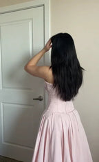 Abito lungo da sera elegante rosa senza spalline a linea ad A Abito da ballo Abbigliamento per compleanno Y7531