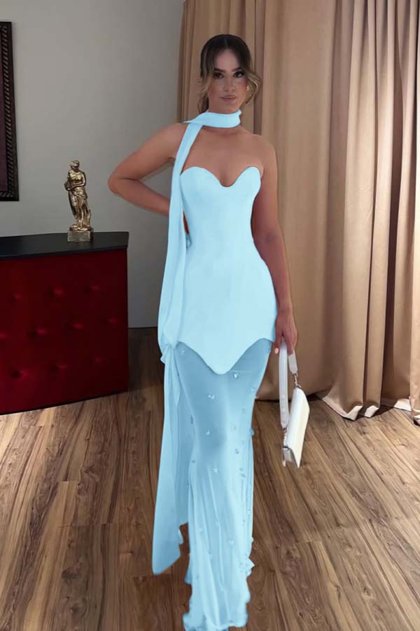 Strapless Sweetheart Sleeveless Long Mermaid Prom Dress With Beading