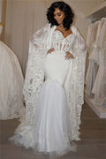 Modern Mermaid Sweetheart Wedding Dress With Lace Cape