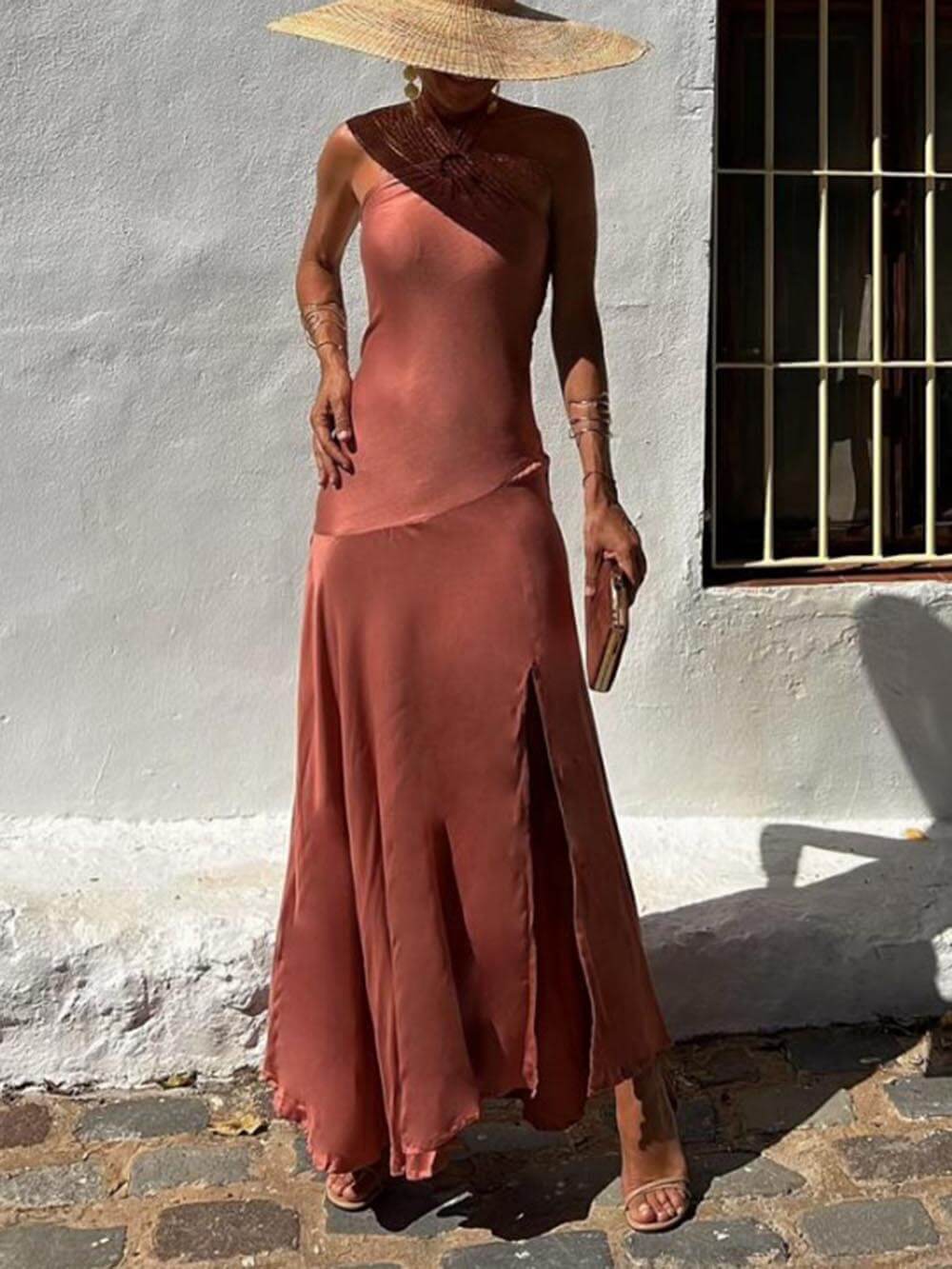 Robe à Bretelles Anneau Sans Bretelles Irrégulière