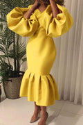 Vestido de noite moderno sexy sólido básico com decote em V (6 cores)