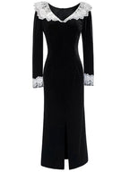TARUXY Vestito Vintage con Merletto a Incastro Donna Nero di Carattere Abito Aderente Signorina Spacco Laterale Elegante da Festa Retro Abito da Sera Donna