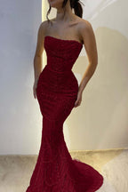 Chic Strapless Long Mermaid Prom Dress With Sequins Custom Colors And Sizes