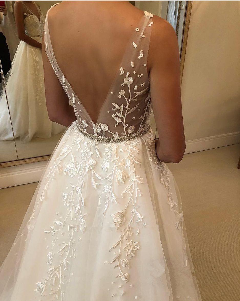 Open Back Long Aline Wedding Dress With Sweetheart Tulle