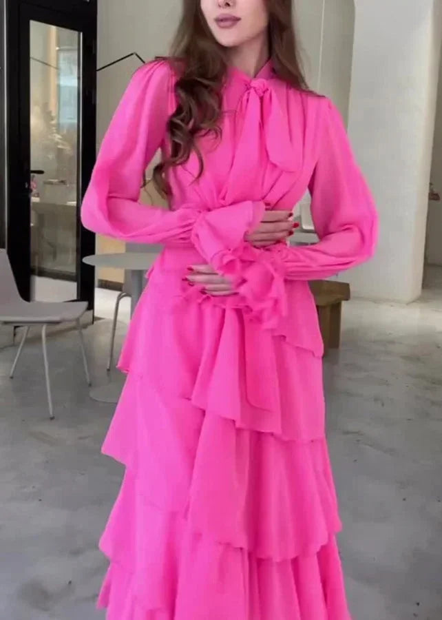 Vestido largo de fiesta elegante de gasa con volantes en capas para baile de graduación Y7617