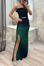 Vestido largo con abertura y cinturón, con estampado degradado y plumas, Wild Elegance 
