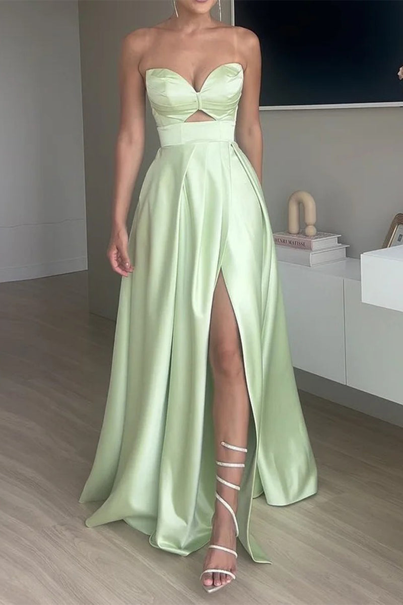 Vestidos de Noite Sexy Prom a Cores Sólidas com Fenda Irregular e Sem Alças