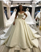 Glamorous Long Sleeves Satin Princess Wedding Dress With Appliques