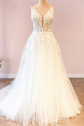 Stunning Floor Length A Line Wedding Dress Sweetheart Neckline Spaghetti Straps