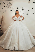 Romantic Sweetheart Long Sleeves Ball Gown Wedding Dress With Lace Appliques