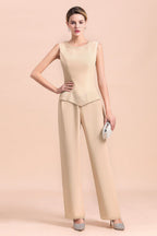 BMbridal Champagne Long Chiffon Mother of the Bride Dress Two Pieces With Jacket